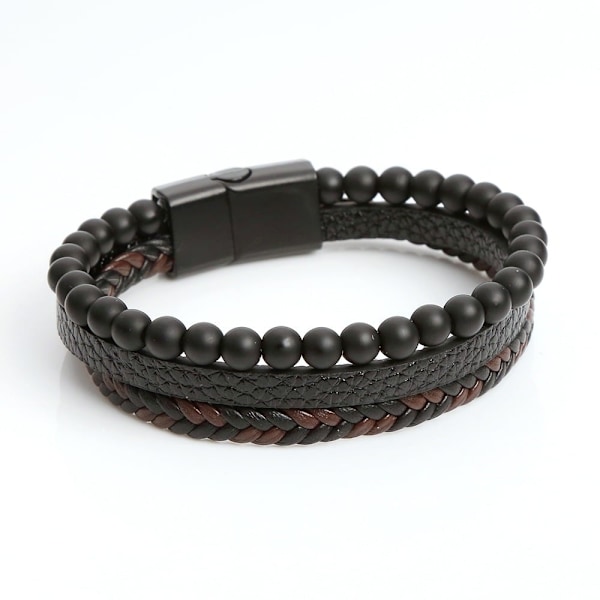 Läderarmband med pärlor för män, Naturliga pärlor, Armband i stål och läder för män Julklapp