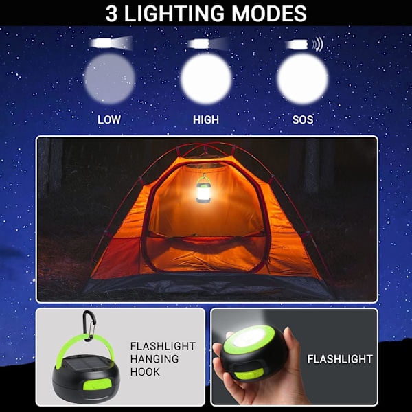 LED Laddningsbar Campinglampa, Sol- och USB-driven