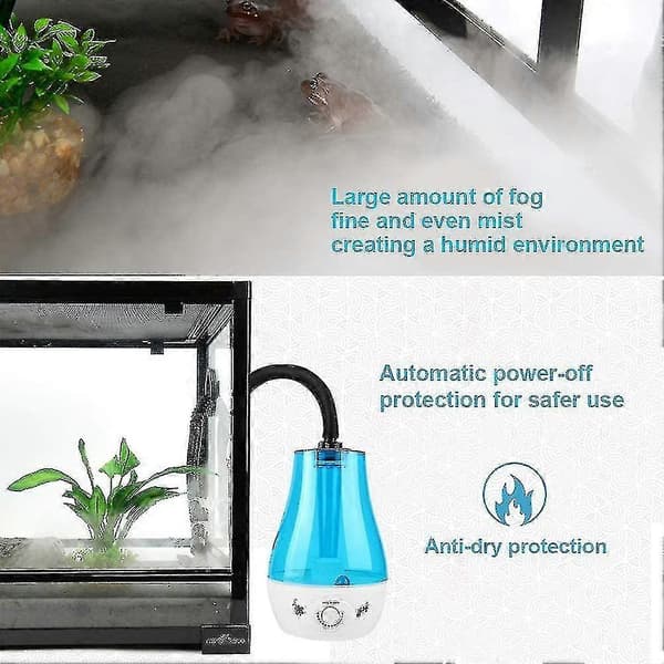 3l Reptile Terrarium Tank Luftfukter Tåkegenerator Tåkefukter Fordamper Blå