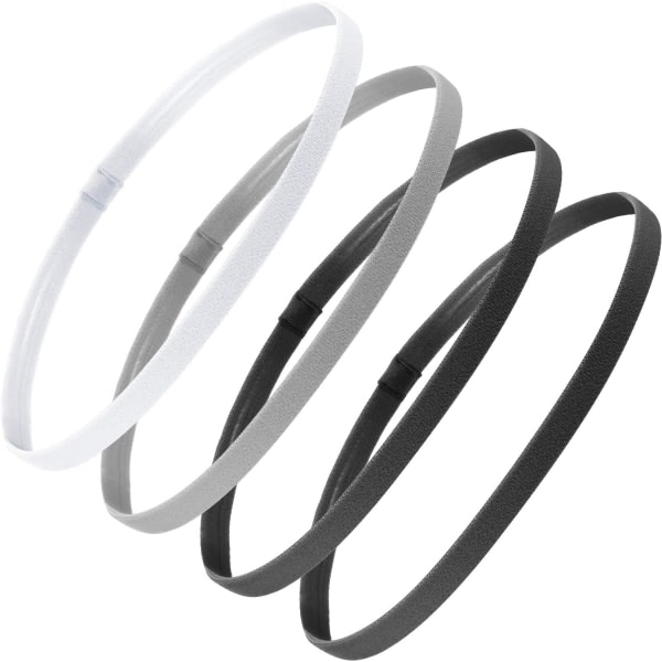 4 delar elastiska sportpannband Tjocka halkfria hårband för kvinnor och män (svart, grå, vit)
