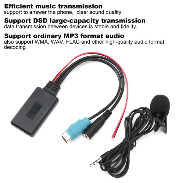 Bluetooth 5.0 AUX Kabel Adapter med Mikrofon til Alpine KCE‑236B CDA‑9852/E CDE‑9887/R{XW}