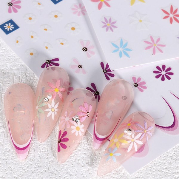 Nagelkonst Dekal, 5D Pressad Nagel Dekal Vår Färgglada Tusenskönor Blomma Självhäftande Nageldekoration style2