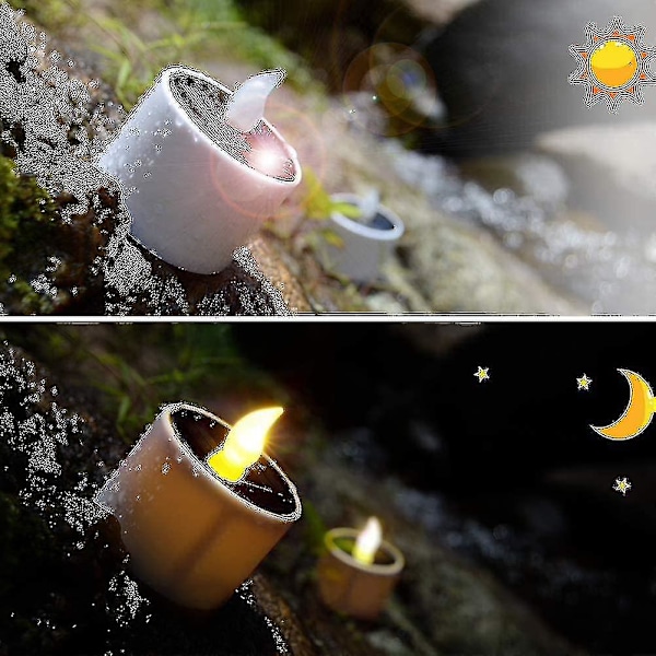 6 st Solcellsdrivna Värmeljus Utomhuslampor Flimrande IP65 Vattentät Uppladdningsbar LED-lampa med Skymningssensor för Lykta Trädgård Camping