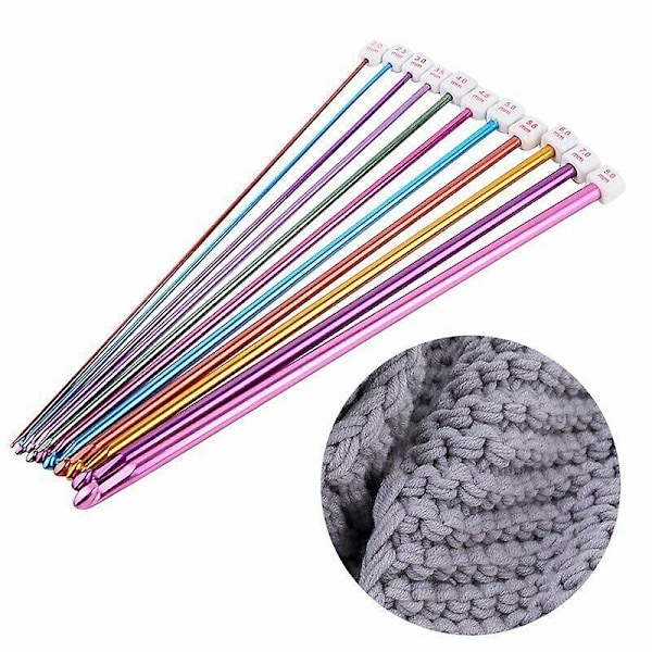 Set med 11 st 27 cm (10,6\") tunisiska virknålar i aluminium, 2-8 mm