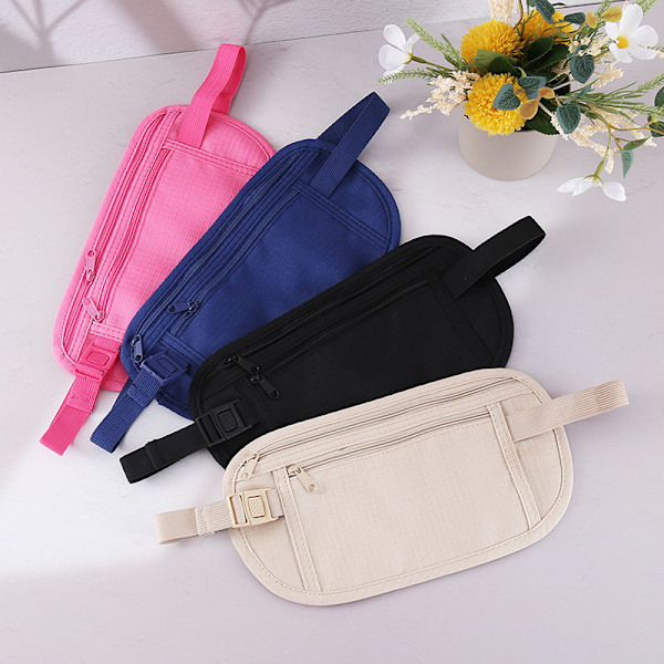 Unisex lommebok ultratynn reise sports midjeveske, usynlig midjeveske, plass passholder, mobiltelefon, kontanter (en svart) black