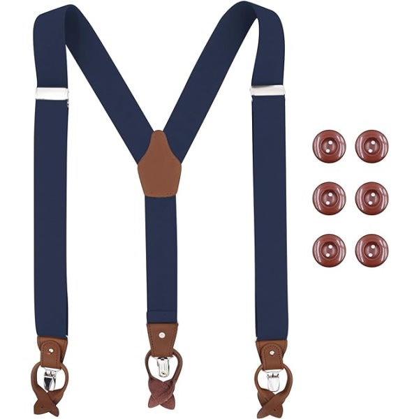 Herrhängslen med och clips, kraftiga hängslen för män Byxor med knappslut, vintage hängslen hängslen för män Elastisk justerbar Y-form (marinblå)