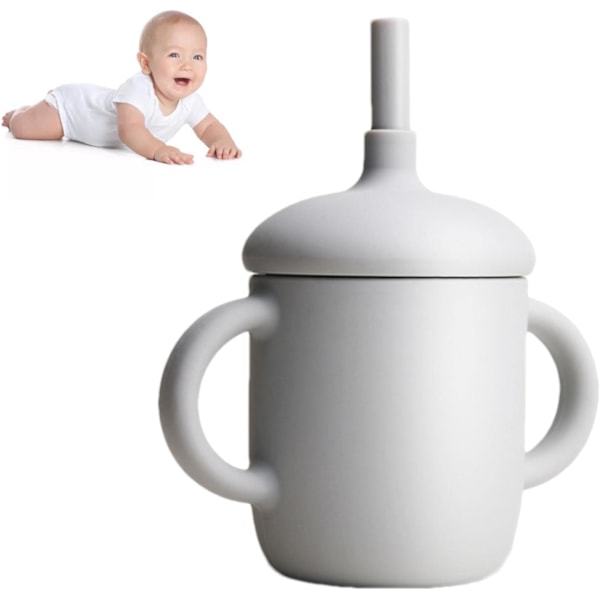 Silikon Baby Straw Cup | Bærbare Sippy Cups med 2 Håndtak, Sippy Cup med 2 Håndtak, Myke Vannkopper grey