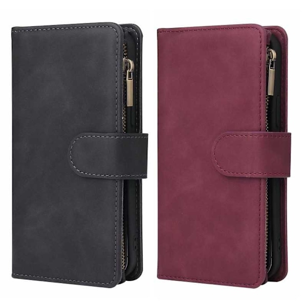 iPhone 12/12 Pro Multifunktionellt Plånboksfodral med Dragkedja och 8 Fack Burgundy 150