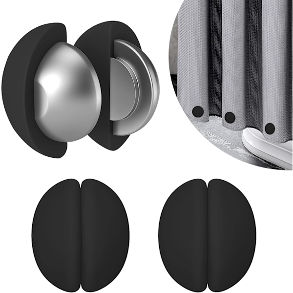 Ruostumattomat suihkuverhomagneetit, silikonipäällysteiset raskaat vahvat magneetit estävät suihkuverhon vuorausta puhaltamasta verhonpidikkeet Mainos Musta Black 6PCs (3Pairs)