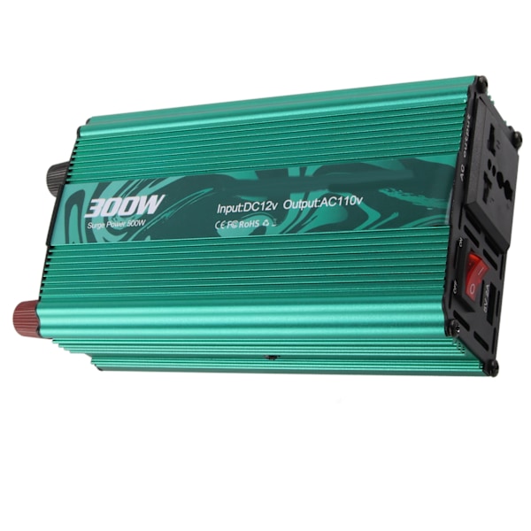 DC til AC-omformer i aluminiumlegering, smart reparasjon sinusinverter 300W 12V til 110V Vert