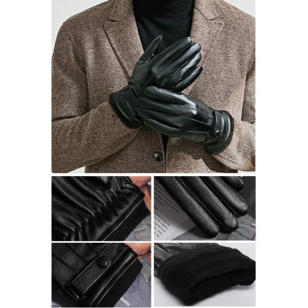 (XL Storlek) Vinterhandskar i konstläder för män, tjock ull, Win