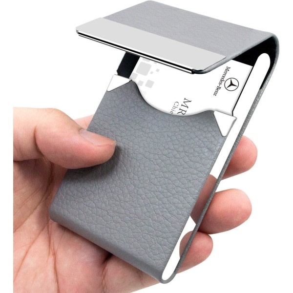 Professionell visitkortshållare PU-läder case Namnkortshållare Smal metallficka korthållare med magnetisk stängning (grå)