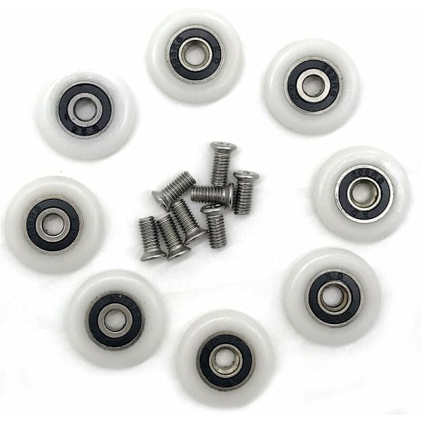 Set med 8 ersättningshjul för duschdörrar med en diameter på 23 mm
