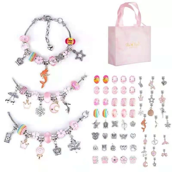 Julklapp - DIY Kids Ocean Collection Armband Set i rosa pärlor presentförpackning