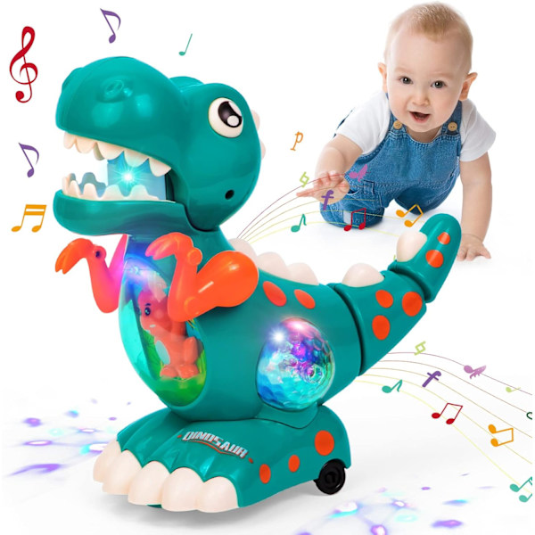 Leikkieläin 1-vuotiaalle pojalle ja tytölle, musiikkilelu dinosaurus ryömivä lelu vauvalle