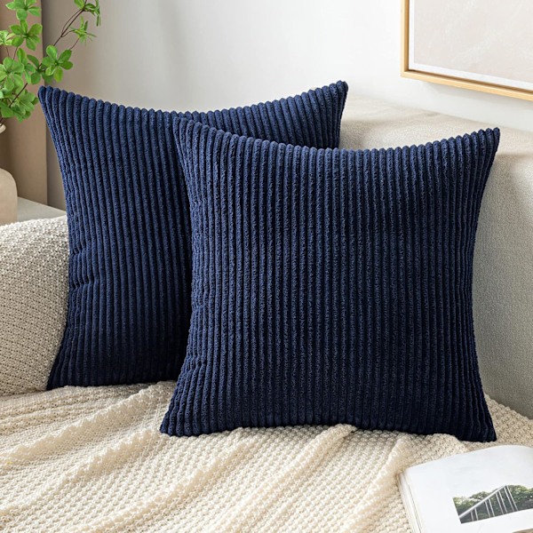 Kuddfodral i corduroy, avlångt, dekorativt kuddfodral, randigt, mjukt, bluff hem för soffa sovrum 30X50cm Navy