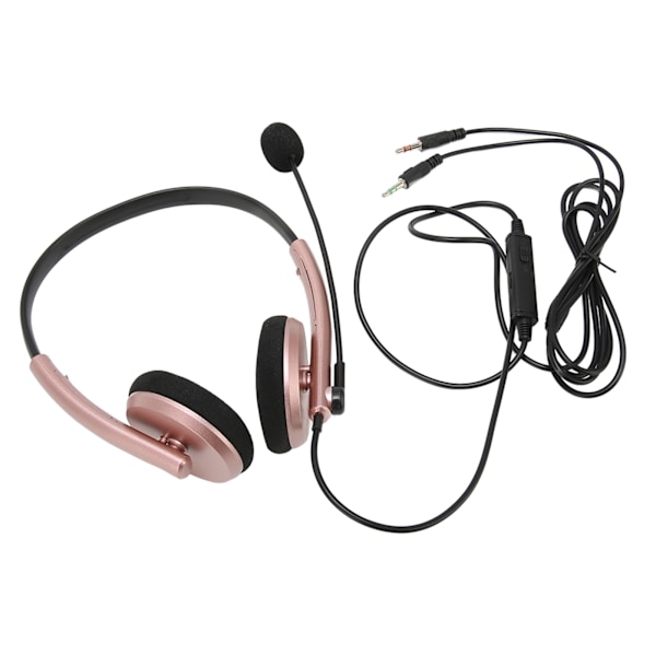 Callcenter-headset - Multifunktionelt, stilfuldt støjreducerende HD-opkaldshøreværn Telefon-headset Rosaguld Dobbelt 3,5 mm