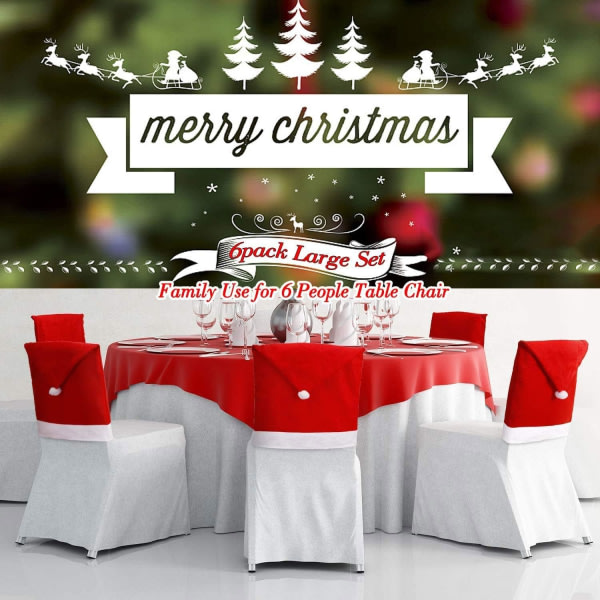 6-Pack Christmas Chair Cover Christmas Decoration Santa Hat Chair Back Cover for Christmas Dining Room Decor Christmas Restaurant Holiday Festival P