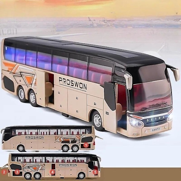 1/32 Setra Luxury Bus -leluauto Valettu Miniatyyrimalli Vetotakaisin Ääni & Valo Opettavainen Kokoelma Lahja Pojille Lapsille Gold