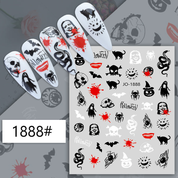 12 Halloween Nail Stickers Partihandel Döskalle Spöke Häxa Fladdermus Pumpa