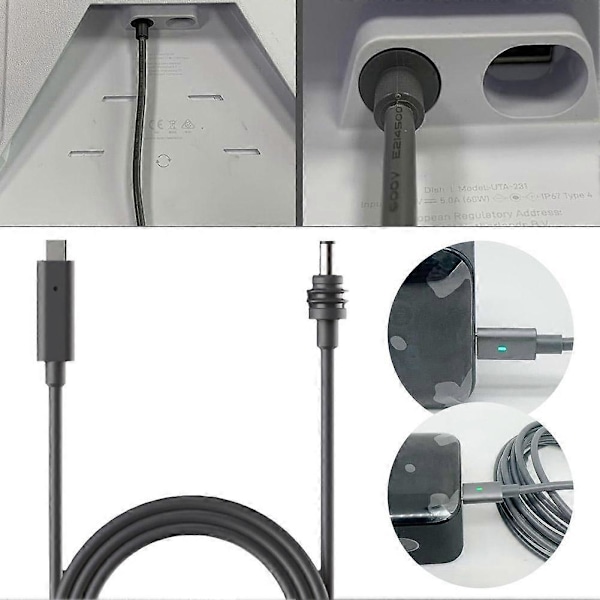 för STARLINK Mini USB-C till DC Strömkabel 100W med Lampor, Sju Färglampor 3m