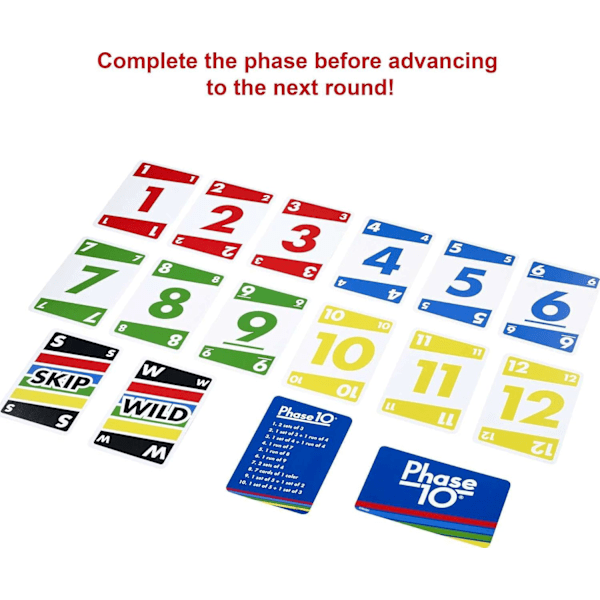 Phase 10 kortspel med 108 kort, en fantastisk leksak för barn, familjen eller vuxnas spelkväll, från 7 år och uppåt