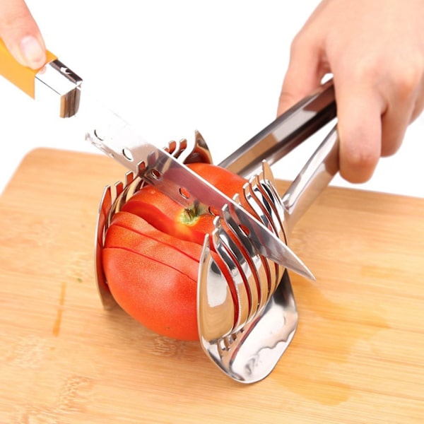 Tomatskjærer Sitronskjærer Multifunksjonell Håndholdt Rund Frukt Tang Rustfritt Stål Løk Holder Enkel Skjæring Kiwi Frukt & Grønnsaker