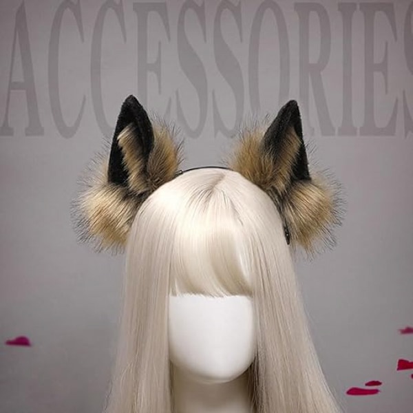 Päls Räv Varg Katt Öron Hårband Djur Cosplay Hårrosett Party Kostym Huvudbonad Maskerad Håraccessoarer，Svart Grå