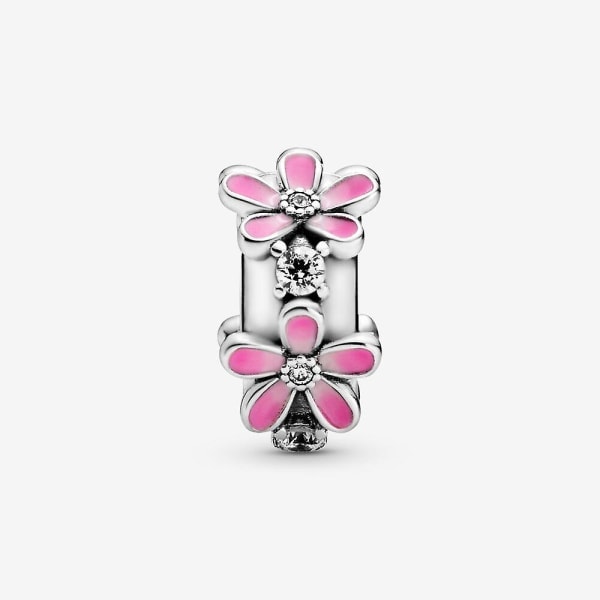 Ekte Pandora S925 Sterling Sølv Rosa Daisy Clip Charm for Menn og Kvinner