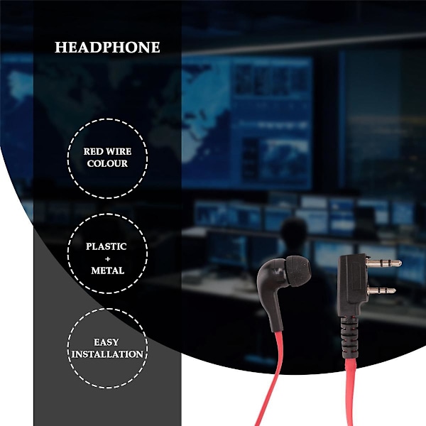 2-stifts nudlar stil öronproppar K-kontakt headset för Baofeng UV5R BF-888s UV5R radio röd kabel