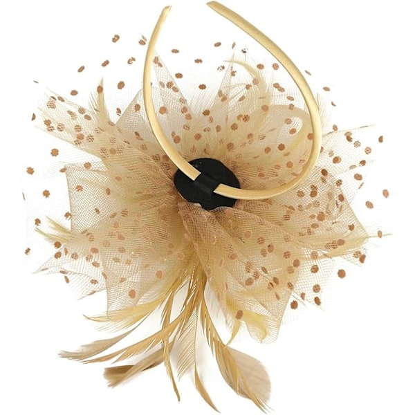 Fascinatorhatt for kvinner, damer, bryllup, teselskap, flapper, pillbox-hatt, Ascot-konkurransehatt, fjærblomst (Khaki) khaki