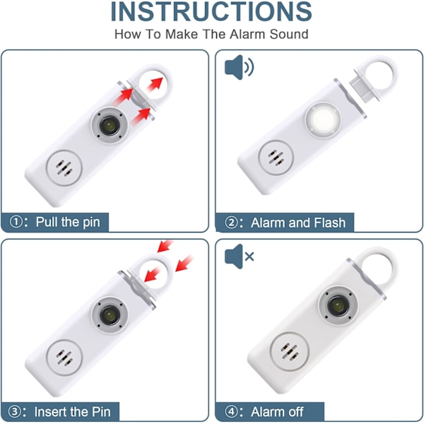 Henkilökohtainen hälytysavaimenperä naisten turvallisuuteen - Voimakas 130dB sireeni vilkkuvalla valolla ja karabiinihakasella - Auttaa naisia,