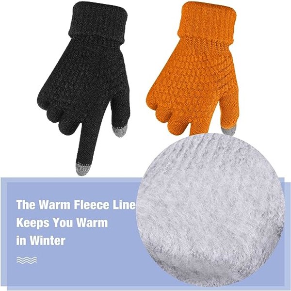 Par pekskärmshandskar för damer varma fleecefodrade stickade handskar Elastisk manschett Vinter texthandskar