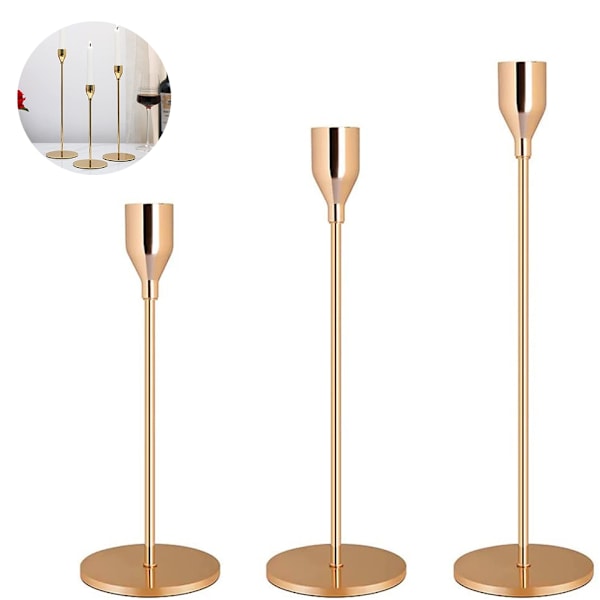 Set med 3 ljusstakar, ljusstake, dekorativ metall - WELLNGS Gold