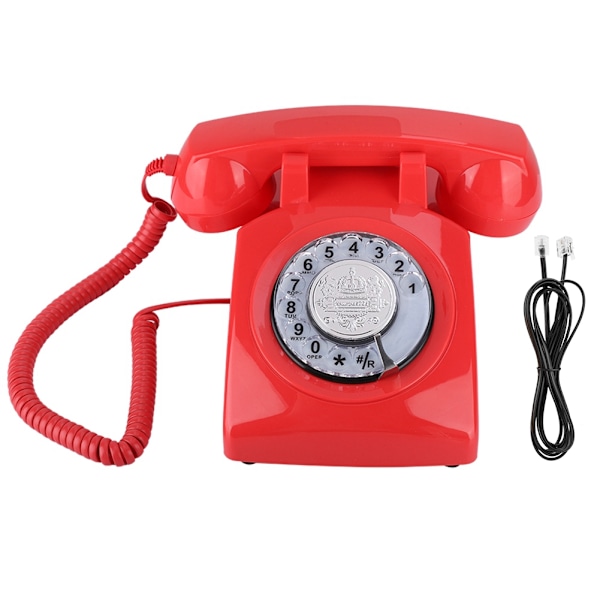 Retro Rotary Phone Vintage Landline Desk Phone (Red)