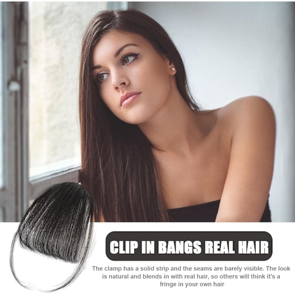 Clip-in pannelugg, ekte hår, fransk pannelugg med clip-on extensions | Naturlig farge, ekte hår-frynser, stilig hårforlengelse for kvinner og jenter Brown black