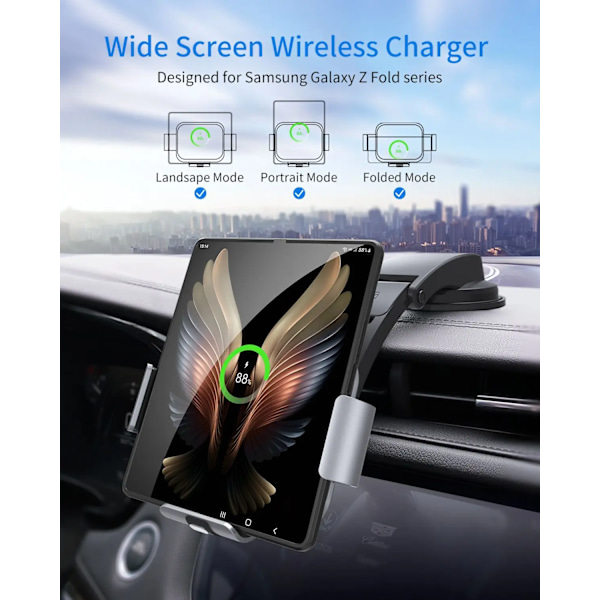 Bilstativ til Galaxy Z Fold 4 3 2 med Dobbelt Spol Trådløs Oplader til Samsung W22 W21 Foldbar Telefon Hurtig Opladning