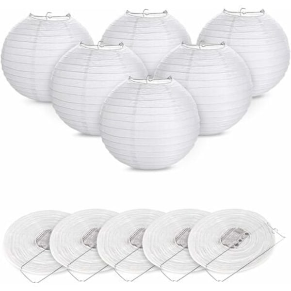 12 st Papperslyktor Lampskärm Vit Bollformad Papperslykta för Helgdagar Kyrka Trädgårdsfest Dekoration (Vit)
