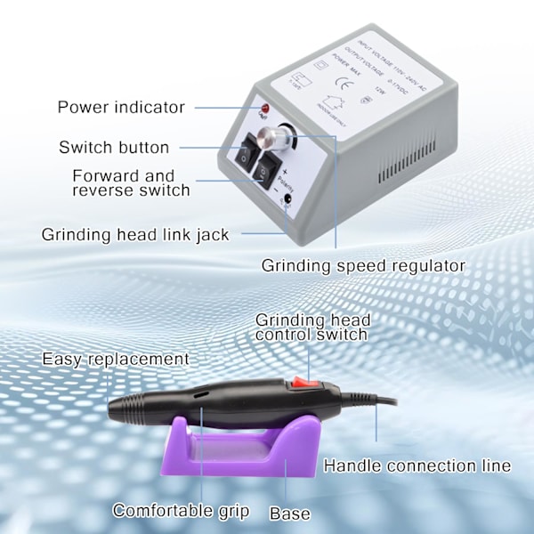 INF Elektrisk neglfil med 12 tilbehør for sliping/polering