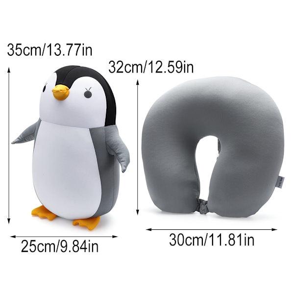 Fluffy puder U-formet rejsepude GRÅ PENGUIN Grey Penguin