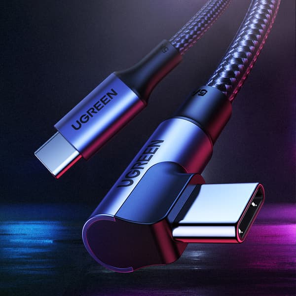 Ugreen USB-C Kabel 70643/ Vinklet til Lige/ 100W PD/ 1m/ Sort(yh)
