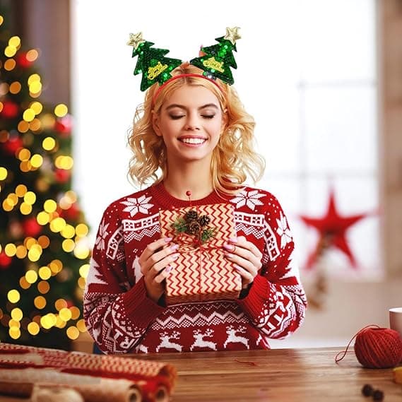 Juletrær Hodebånd Sekvens Hodebånd Glitter God Jul Hodebånd Kvinner Jenter Grønn Hår Tilbehør Hodeplagg