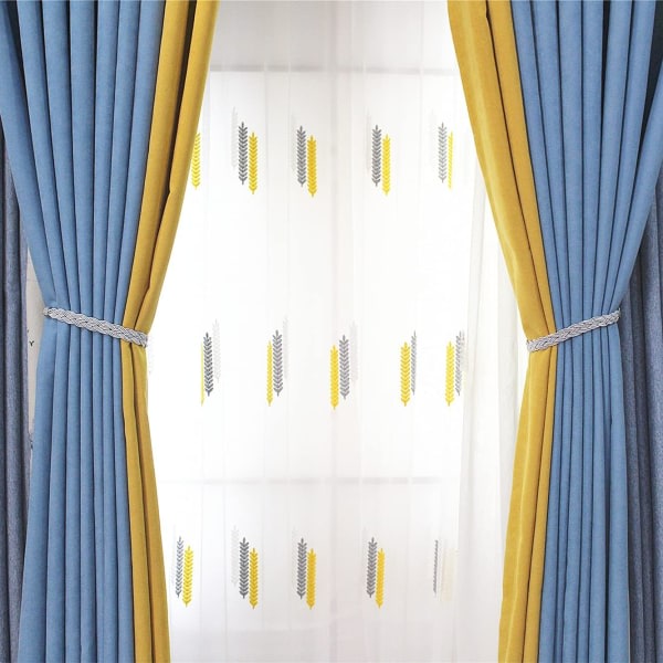 Set med 2 handstickade gardinband för gardiner och flätad gardin dekoration grå