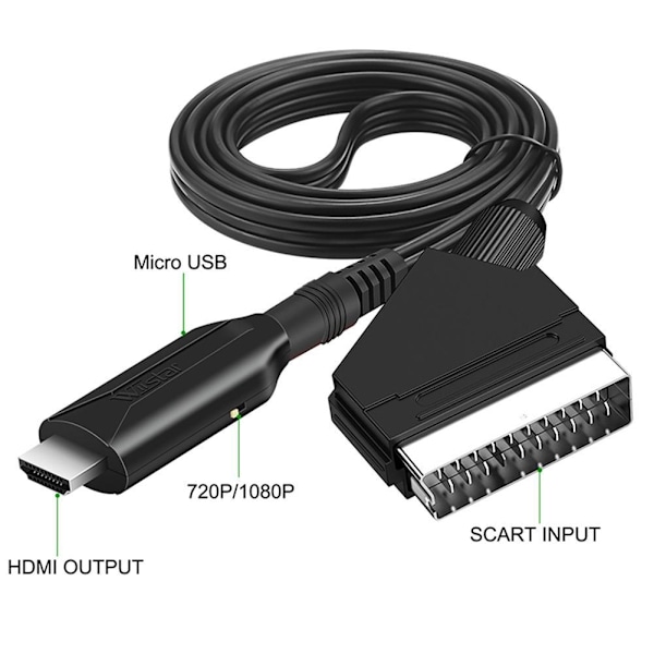 SCART til HDMI konverterkabel 1080P/720P med USB-kabler SCART I - Perfet