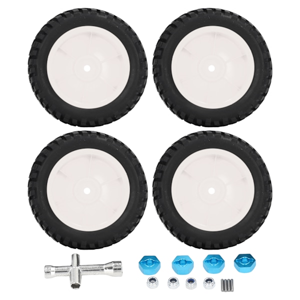 4pcs 1/10 High Abrasion Resistance Strong Damping RC Wheels RC Rubber Tires RC Tires with Nuts for 1/10 Sports Car White