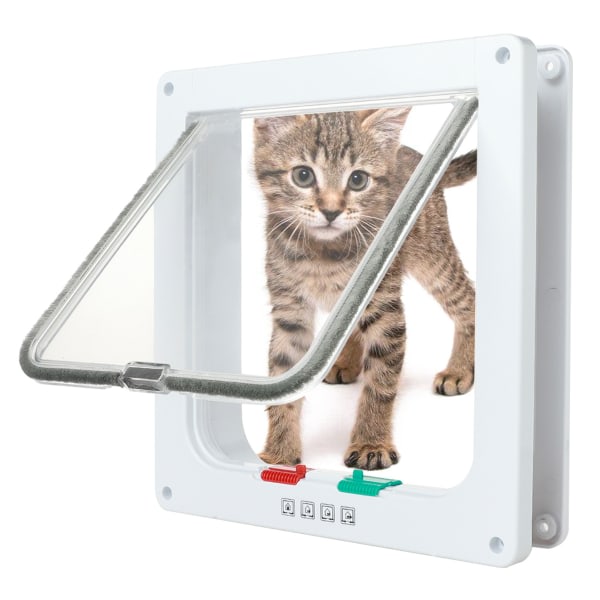 Stor kattlucka (utvändig storlek 28 cm x 24,9 cm), 4-vägs låsande kattlucka för katter och små hundar <63 cm omkrets, lätt att installera och använda