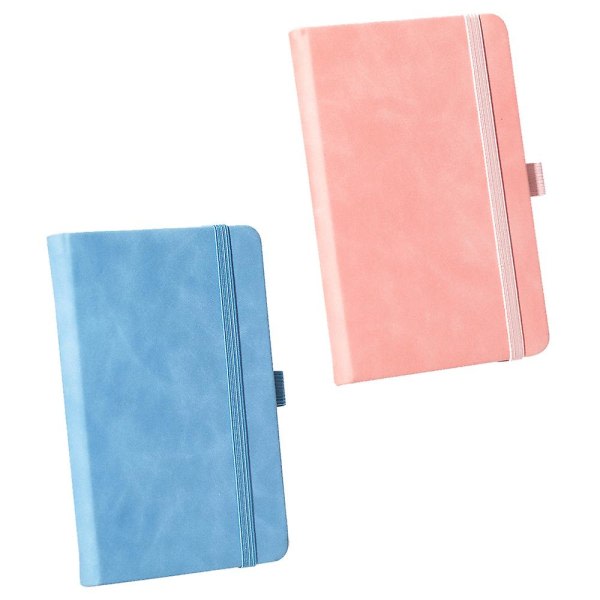 2-pack fodrad journalanteckningsbok, inbunden Pu-läderanteckningsbok, A7, anteckningsbok med liten ficka Bulk A7 Ljusblå*rosa