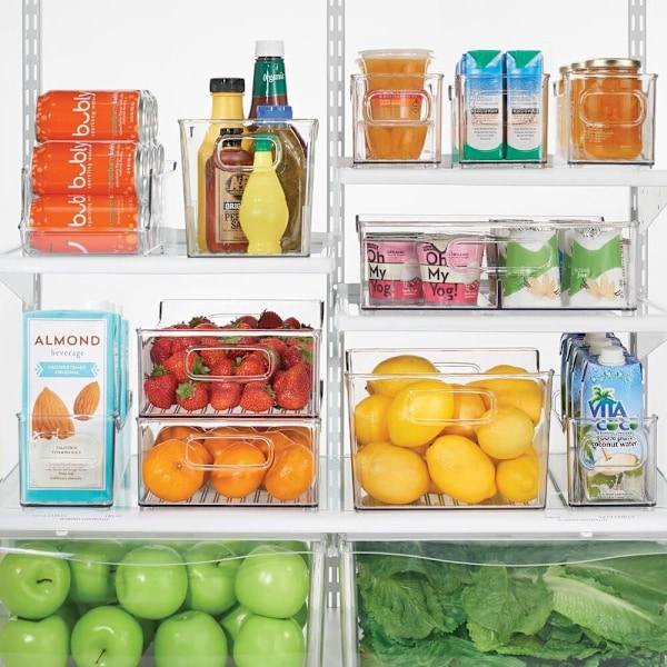 Glasbeholder til køleskab og pantry - køleskabsopbevaring til op til 9 glas - køkkenopbevaring til dagligvarer og dåser - 2 pak - klar