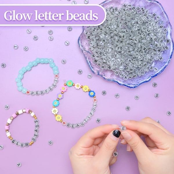 500 stk bokstavperler, selvlysende, 4x7 mm akrylperler, vokalbokstaven E perler, alfabetperler, runde bokstavperler for armbånd (bokstaven E) Glow in the Dark - E