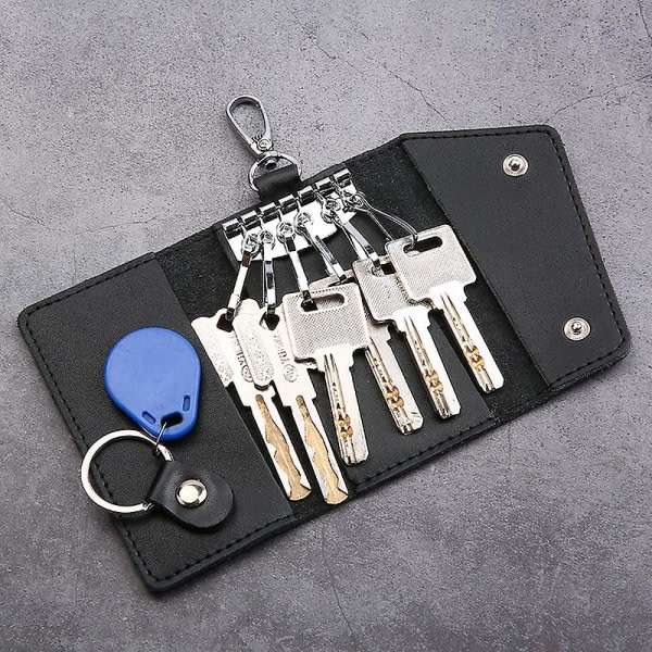 Etui Nøglering, nøglelomme, nøglebeskyttelse med 6 nøgleringkroge, unisex, nøgleopbevaringspose